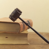gavel atop law books